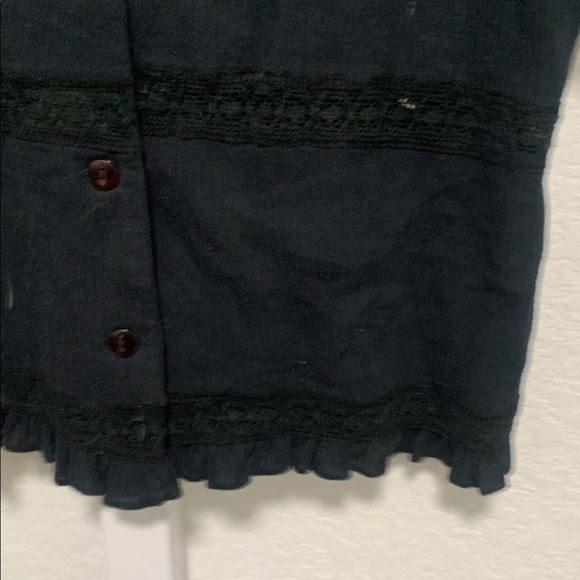 Vintage Stonebridge Black Ruffle Trim Boho Embroidered Short Sleeve Button Shirt - Picture 4 of 7